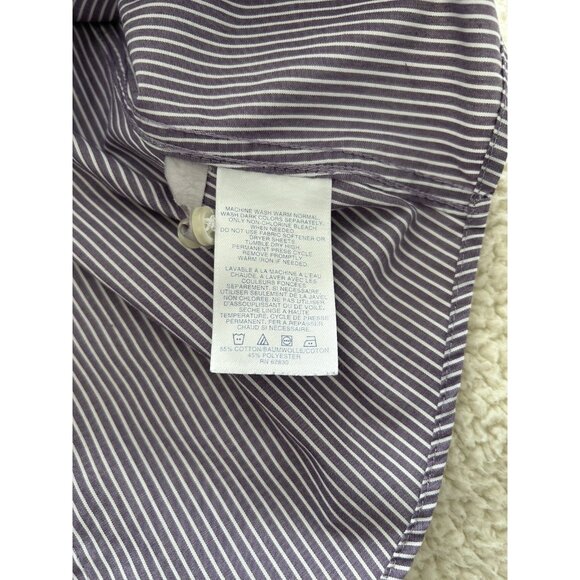 Lands' End Wrinkle Free Button Down Long Sleeve Blouse Top Purple/White Stripe 4 - Picture 6 of 8